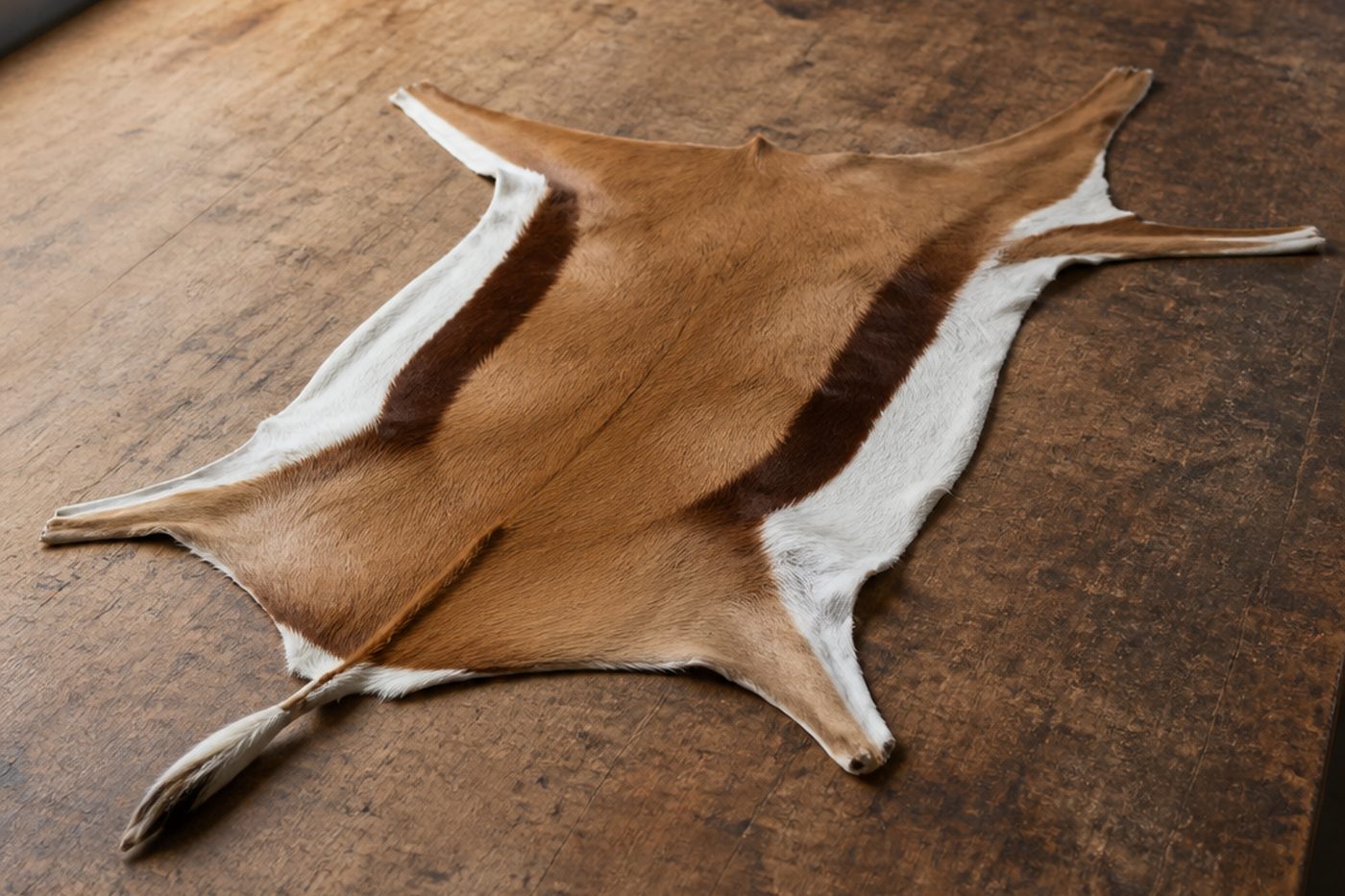 Springbok hide showing the flank stripe and short nap
